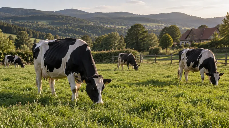 Milchkühe auf einer dichten Weide